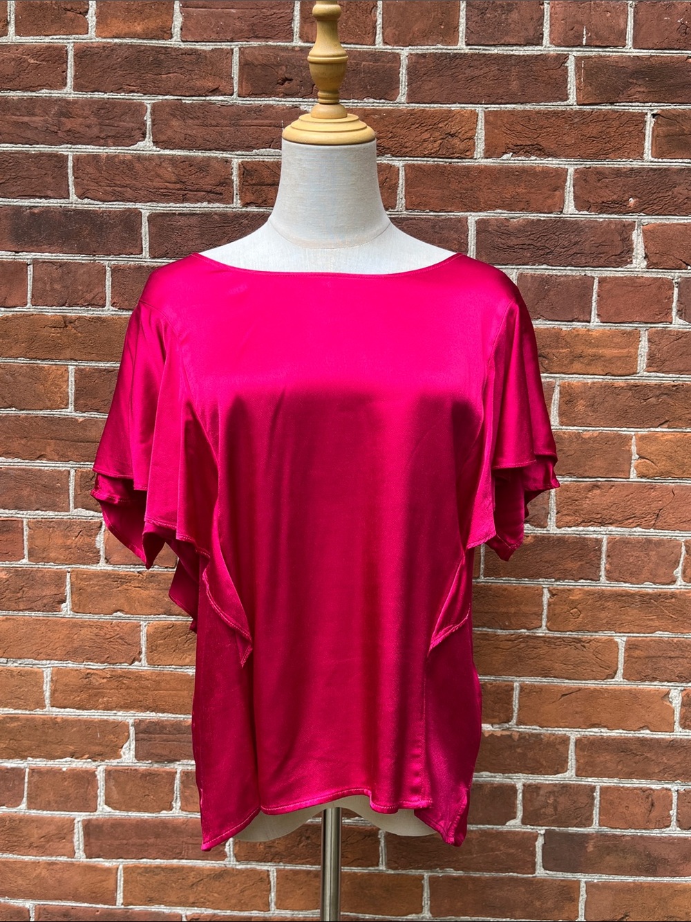 Nation LTD Satin Flutter Sleeve Blouse - Fuchsia